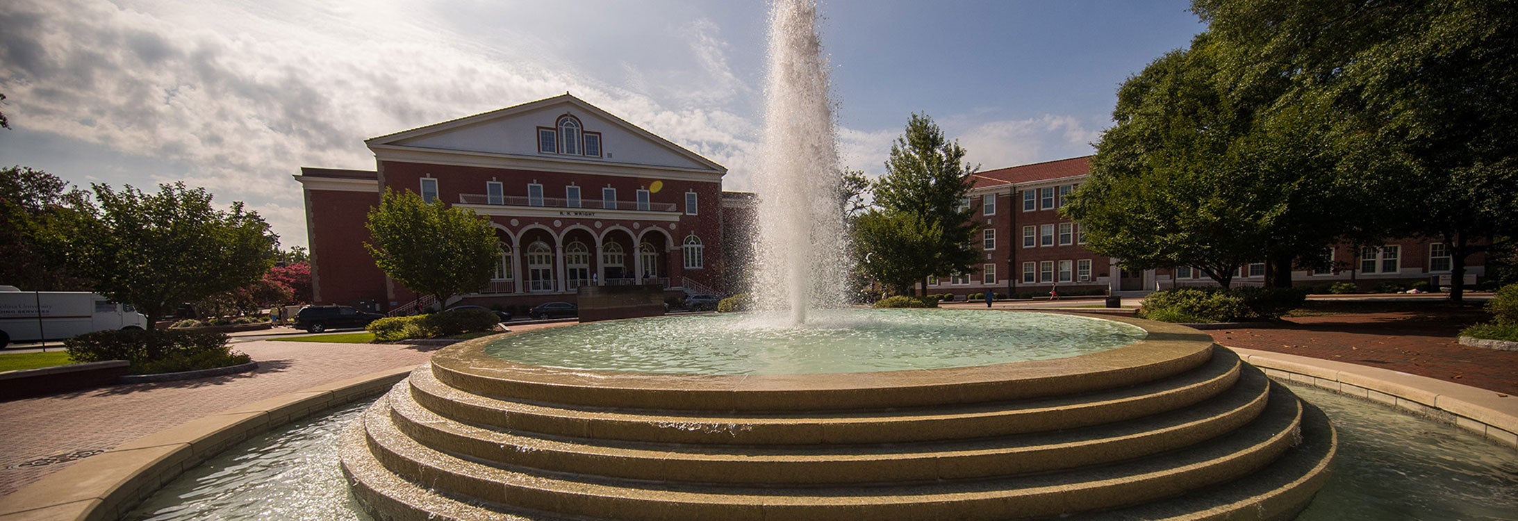 The fountain in front of Wright Auditorium